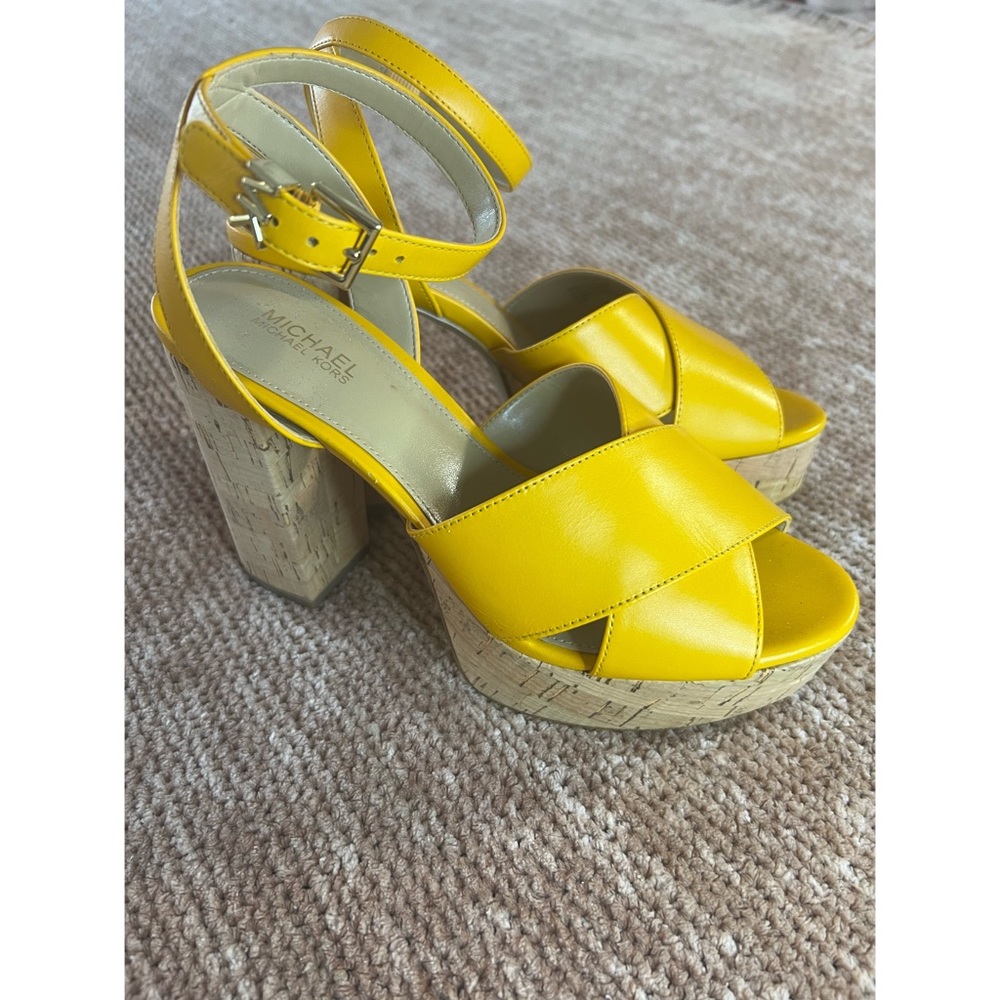 Michael Kors Odette yellow leather cork platform heels
